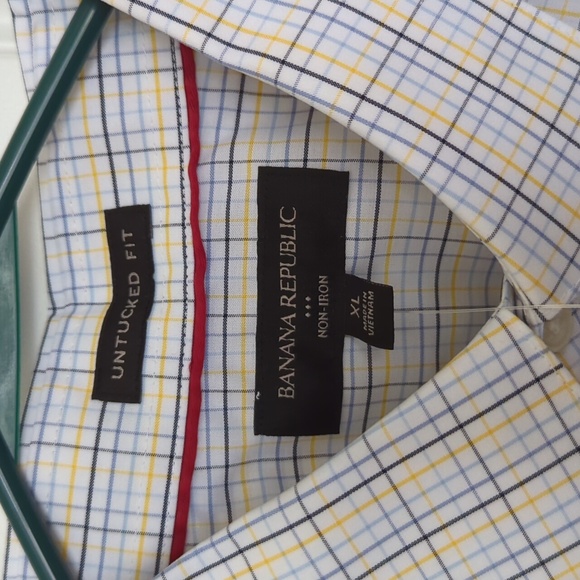 Banana Republic xl non-iron untucked fit checker print button down 17-17 1/2 nwt - Picture 3 of 6